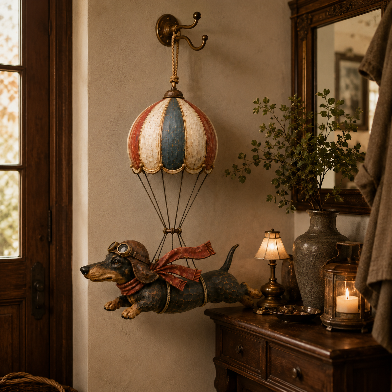 🐶 Vintage Flyvende Gravhund i Luftballon | Charmende Boligdekoration