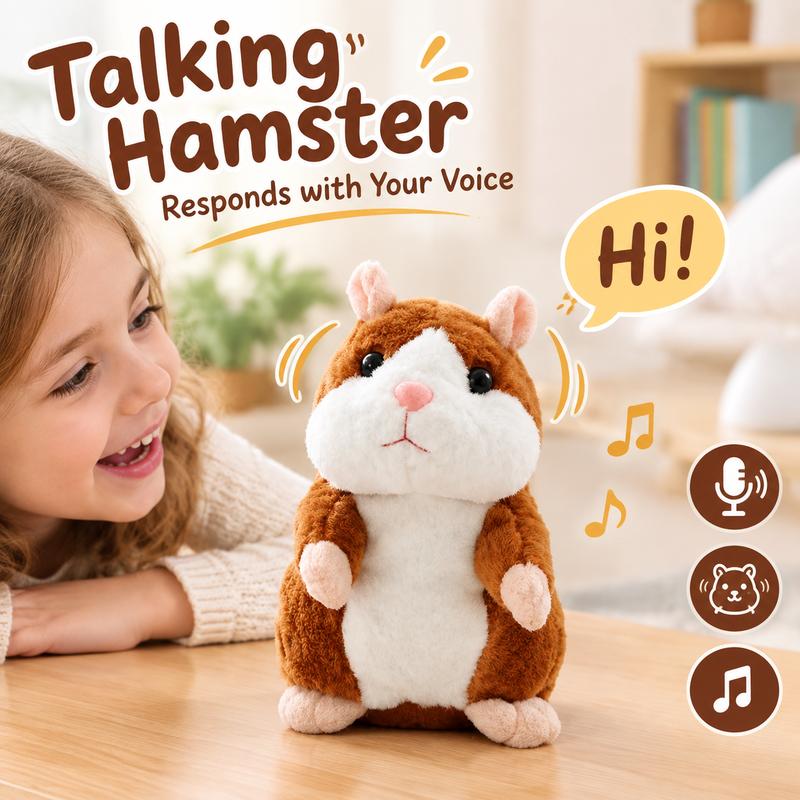 🐹 Talende hamster-kæledyr – gentager lyd & bevæger sig! 3 farver + juleversion (15 cm) ✨🎄