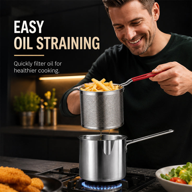 🍟 Mini-frituregryde i rustfrit stål med friturekurv – perfekt til små portioner! 🍳