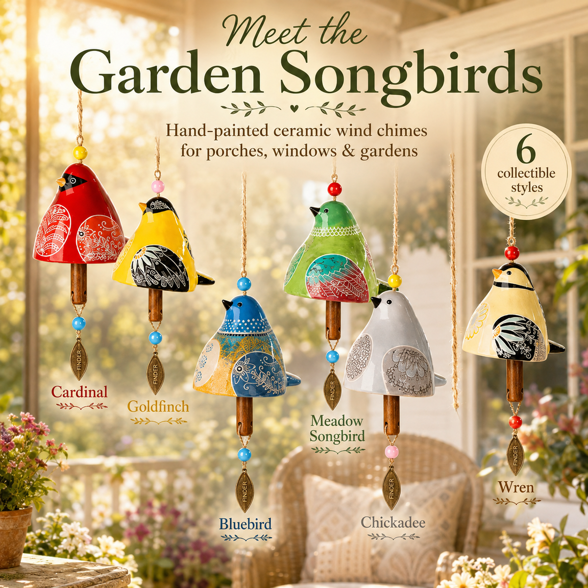 🐦🎨 Garden Songbird Wind Chime – et strejf af farve og sang til veranda og have 🌿