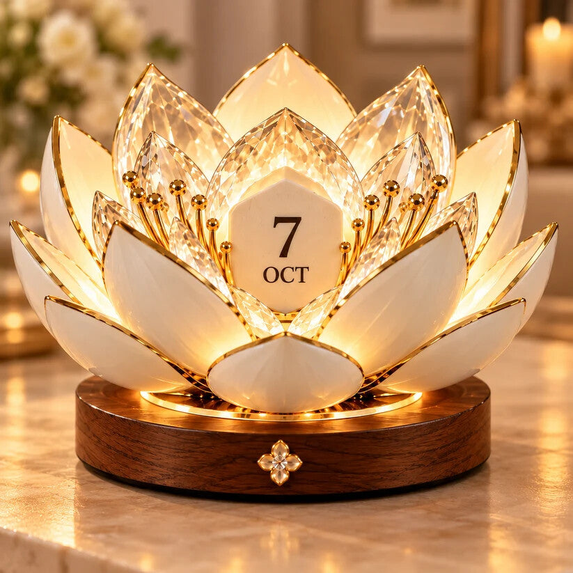 🌸✨ Automatisk blomstrende evighedskalender – Blomsterkalender med dato og varmt stemningslys 💗