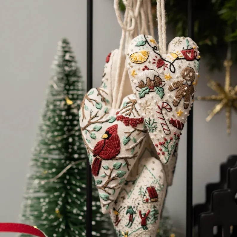 💖 DIY Sydämenmuotoinen Käsinompeltu Joulukoriste/Koristepaketti