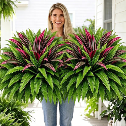 💥Sommertilbud🔥UV-resistente kunstige bregner & røde dracaena-planter – Fyldige, frodige & falmebestandige!