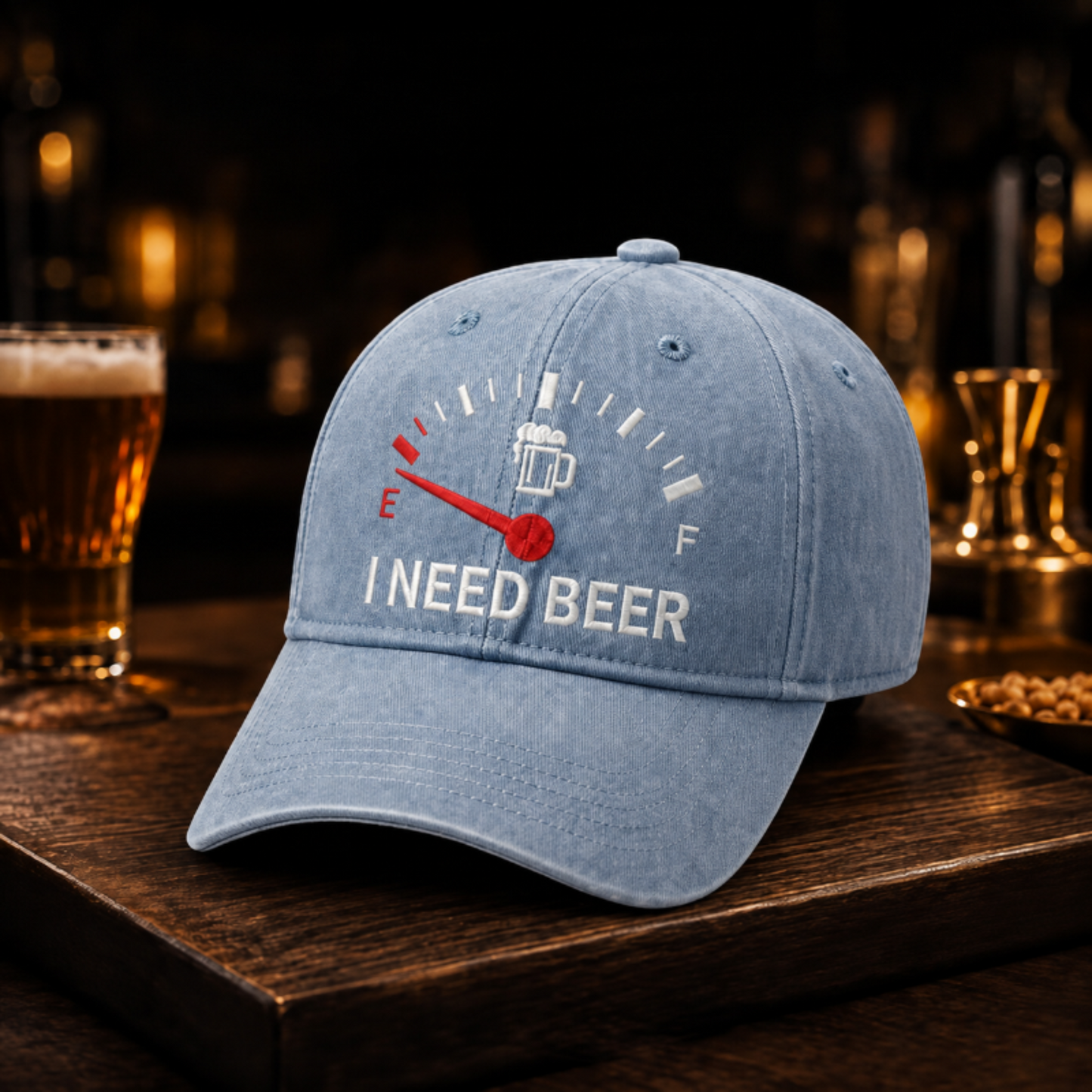 🔥 SIDSTE DAG MED 50% RABAT - 🍺 'I NEED BEER' broderet baseballkasket – Unisex mindekasket 🧢