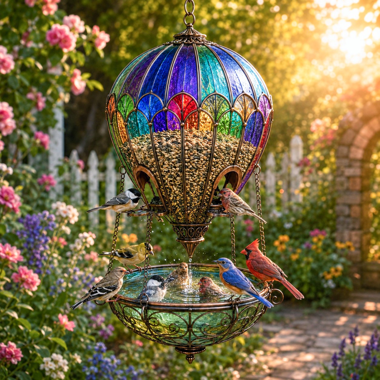 🌈 Glasmosaik Luftballon Fuglefoderbræt & Fontæne🐦