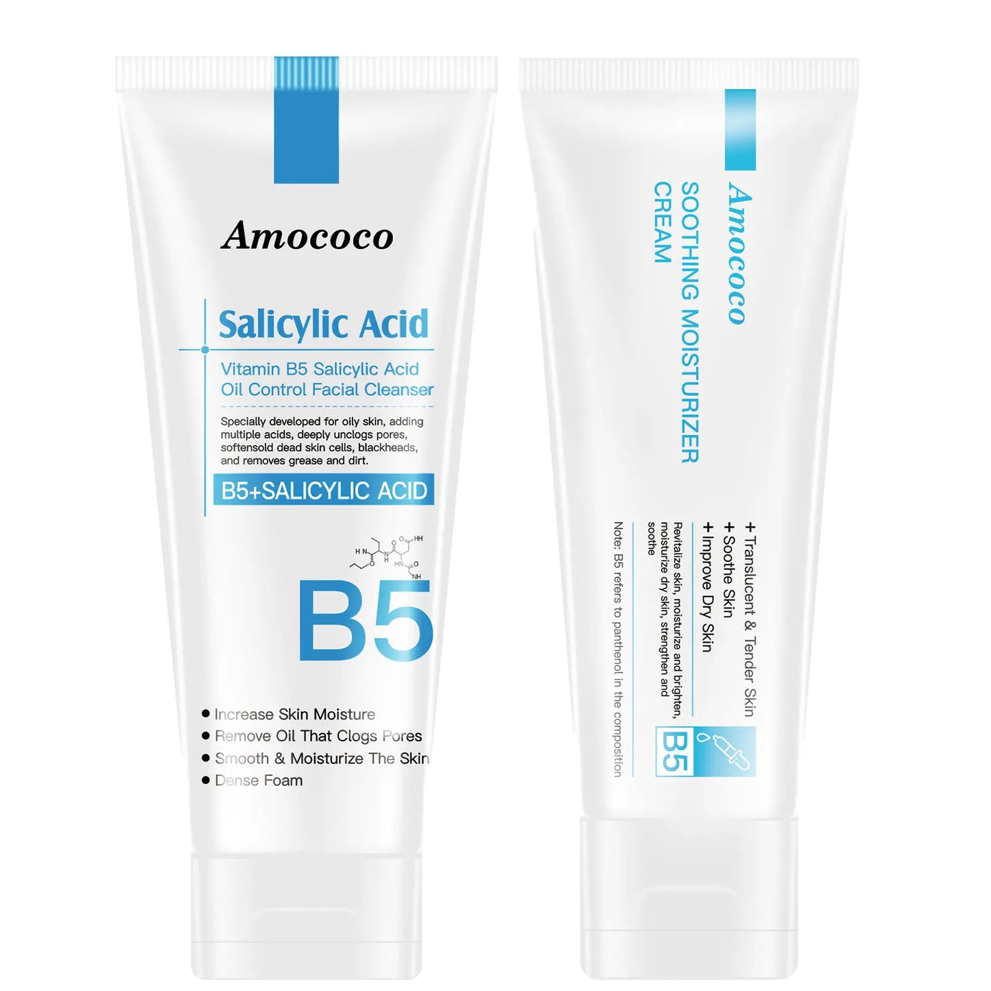 B5 Facial Cleanser with B5 Face Cream: gentle cleansing without tightness, deep hydration and soothing, long-lasting moisturization for soft, smooth and healthy skin.