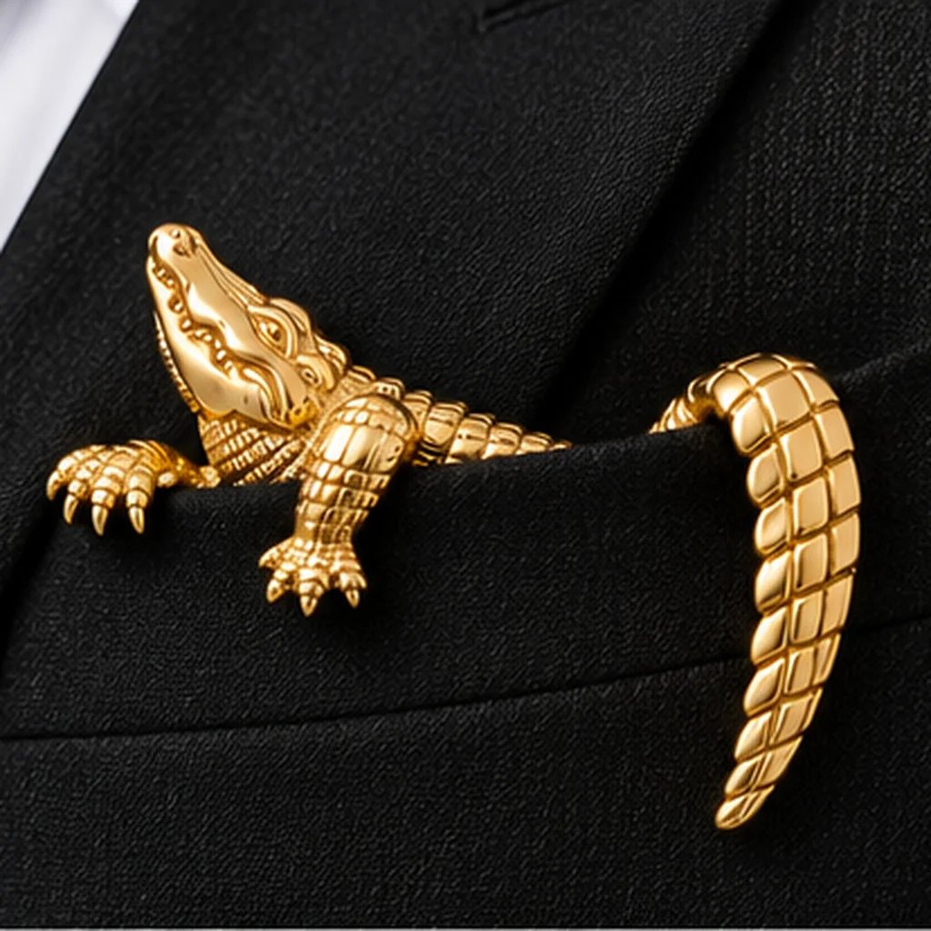 🐊✨ Skulpturel dyreformet metal-lommetørklæde