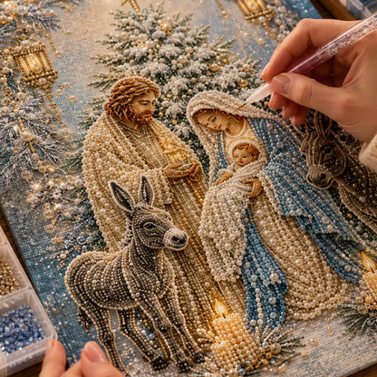 Julekrybbe diamantmaleri-sæt | Jesus Kristus jul tro kunstdekor