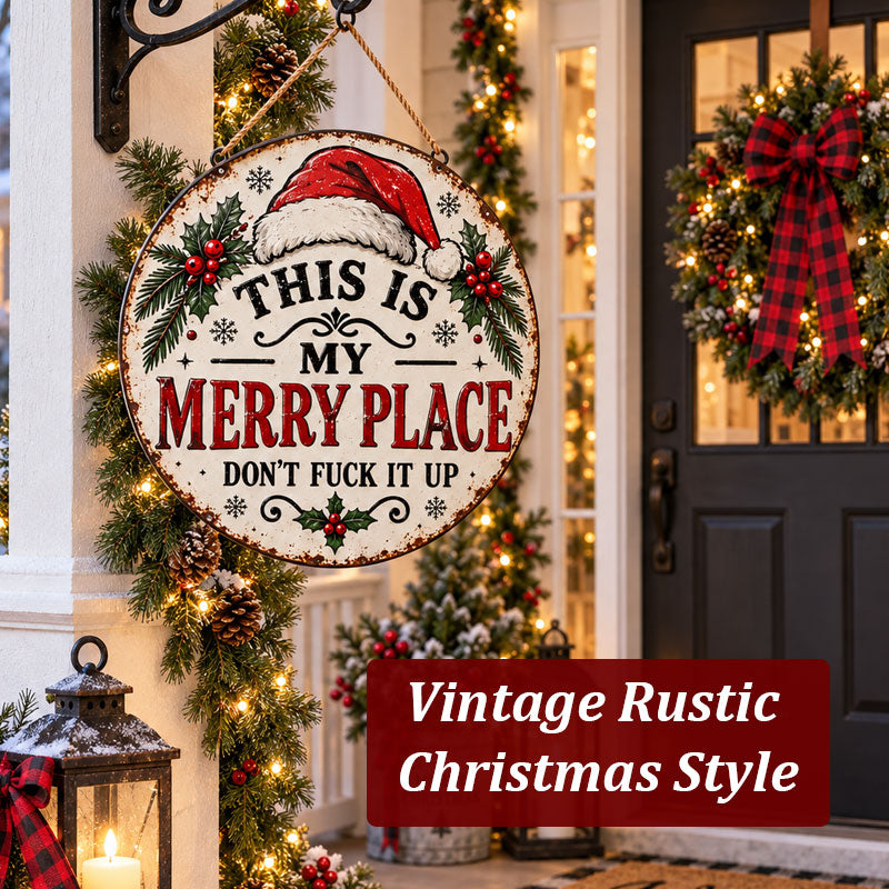 🎄 Vintage "This Is My Merry Place" Runt Juleoppæng