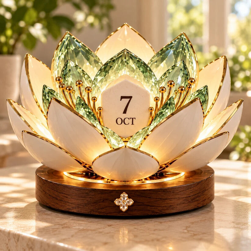🌸✨ Automatisk blomstrende evighedskalender – Blomsterkalender med dato og varmt stemningslys 💗