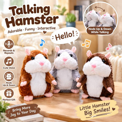 🐹 Talende hamster-kæledyr – gentager lyd & bevæger sig! 3 farver + juleversion (15 cm) ✨🎄
