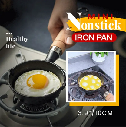 📢📢 50% RABAT & På lager ⏰ 🍳 Mini Non-stick Støbejernspande 10 cm – Sundt støbejern, ensartet varme & træhåndtag ✨