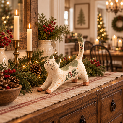 🐈🎄 Woodland Christmas Cat Figurine — en hyggelig lille skovven til dit julehjem