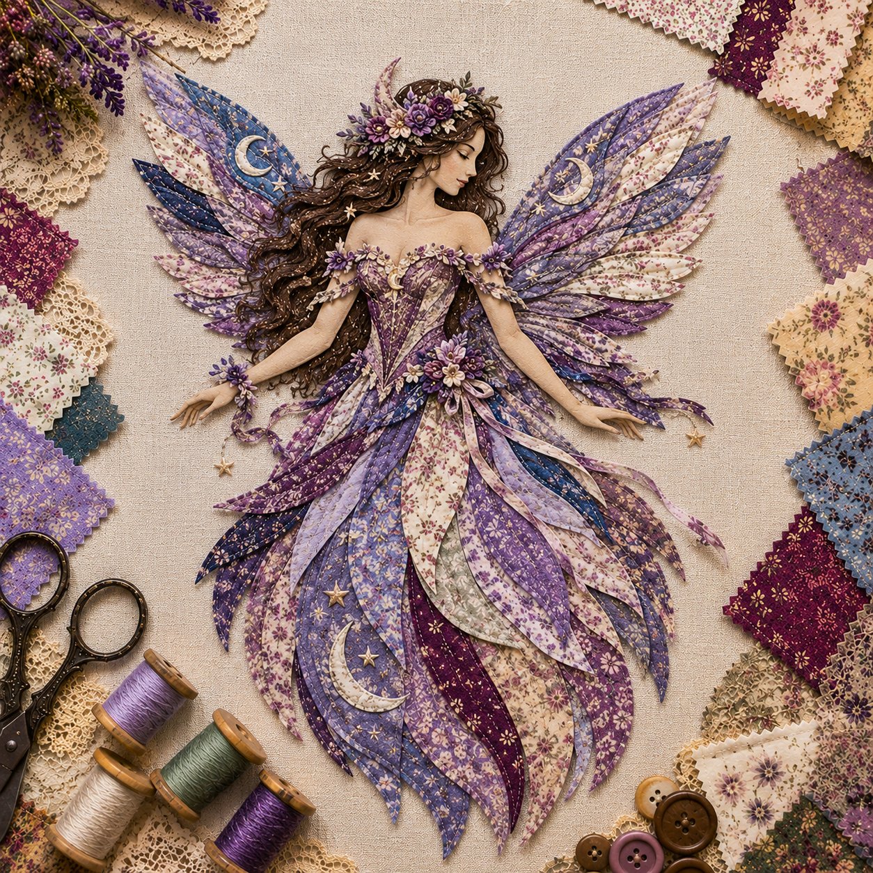 🧚‍♀️🌸 Premium-gør-det-selv-sæt »Fairy Patchwork« | Lagdelt stof i høj kvalitet med blomsterformede vinger – håndlavet fantasivægdekoration, du selv kan lave ✨