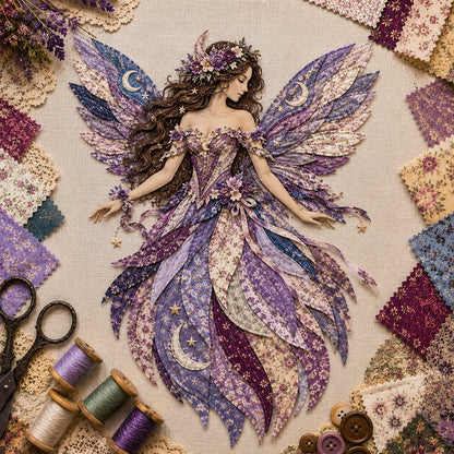 🧚‍♀️🌸 Premium-gør-det-selv-sæt »Fairy Patchwork« | Lagdelt stof i høj kvalitet med blomsterformede vinger – håndlavet fantasivægdekoration, du selv kan lave ✨