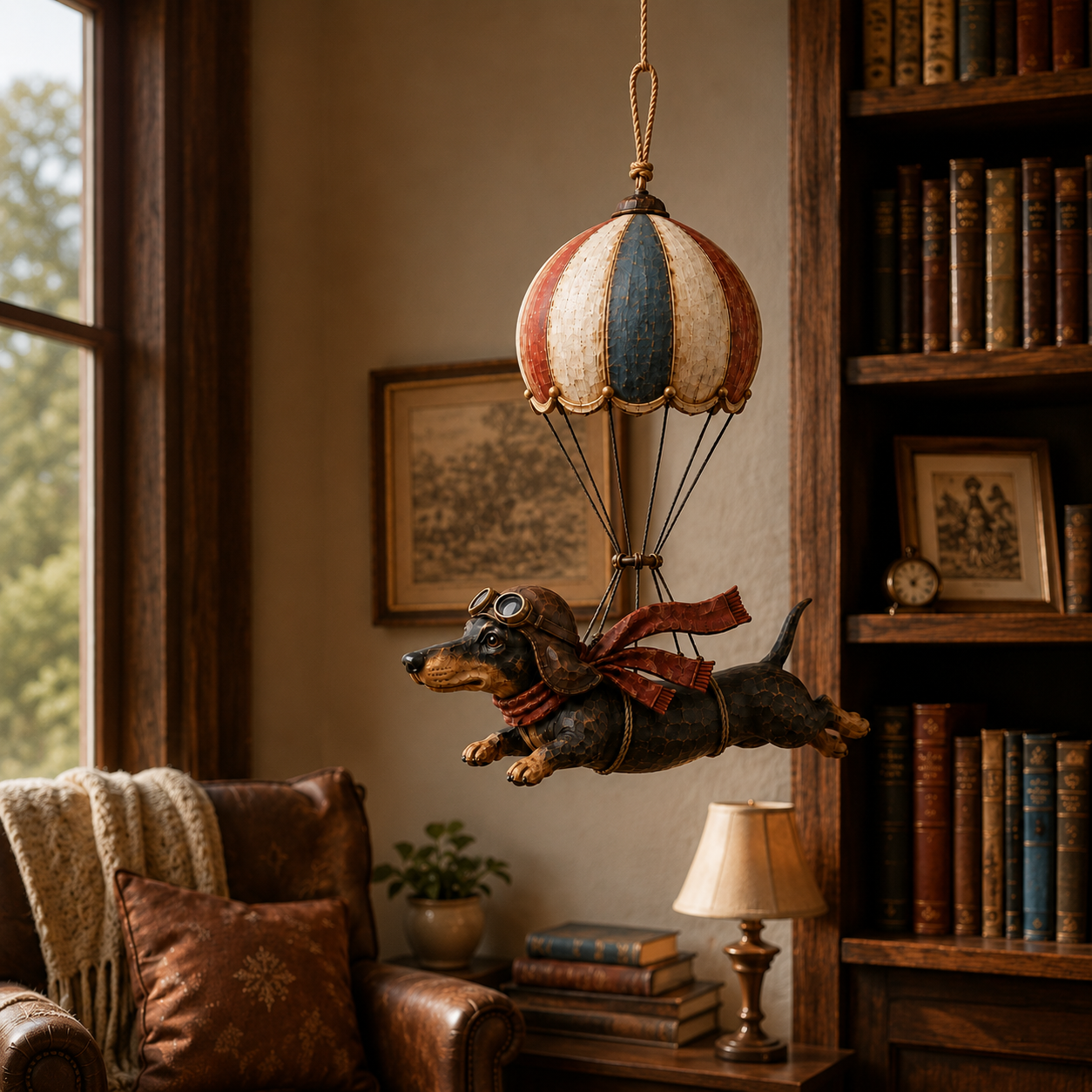 🐶 Vintage Flyvende Gravhund i Luftballon | Charmende Boligdekoration