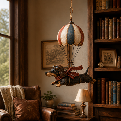 🐶 Vintage Flyvende Gravhund i Luftballon | Charmende Boligdekoration