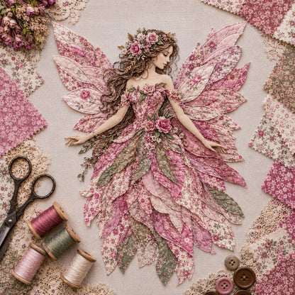🧚‍♀️🌸 Premium-gør-det-selv-sæt »Fairy Patchwork« | Lagdelt stof i høj kvalitet med blomsterformede vinger – håndlavet fantasivægdekoration, du selv kan lave ✨