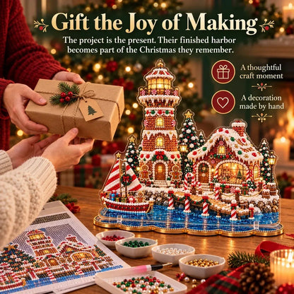 ✨ Premium perle-fyrtårn diamond painting-kunstset | Luksuriøst, fløjlsblødt canvas med ridsefaste, farveægte perler – DIY-julepynt 🎅⛄️❄️