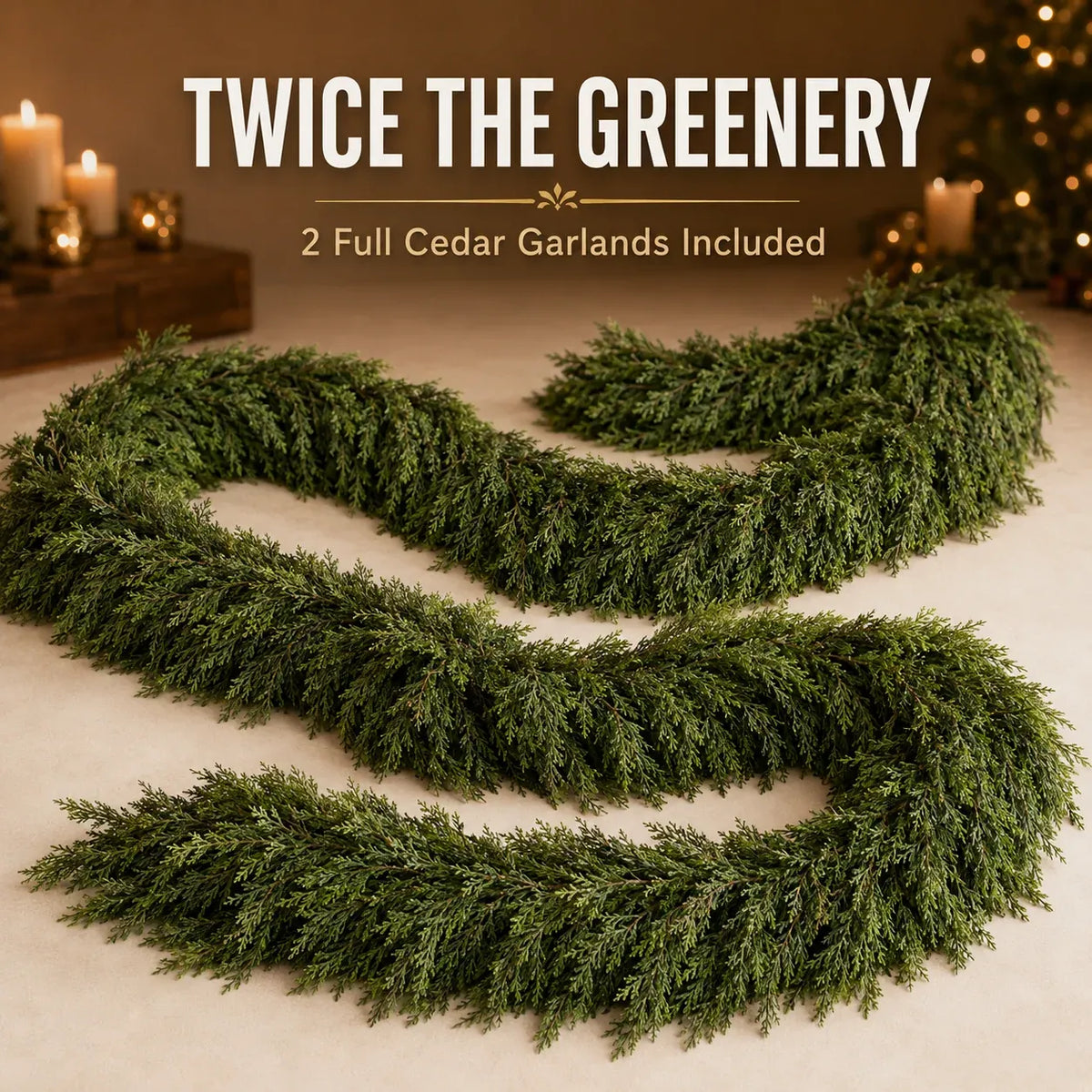🎄 2-pak ægte-touch cedertræ-girlander — Fyldig juledekoration