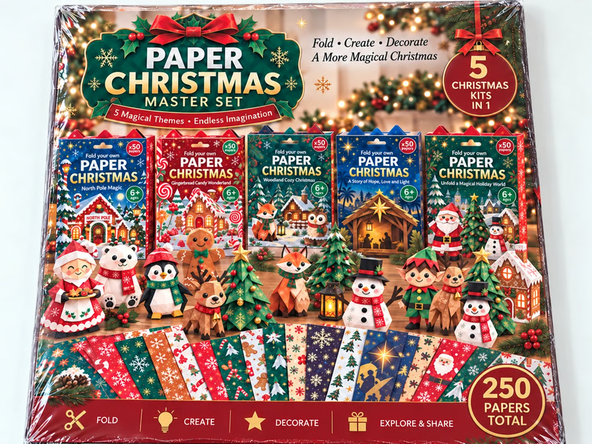 🎄DIY papir-julehobbysæt – 250 ark, 5 festlige temaer🌟