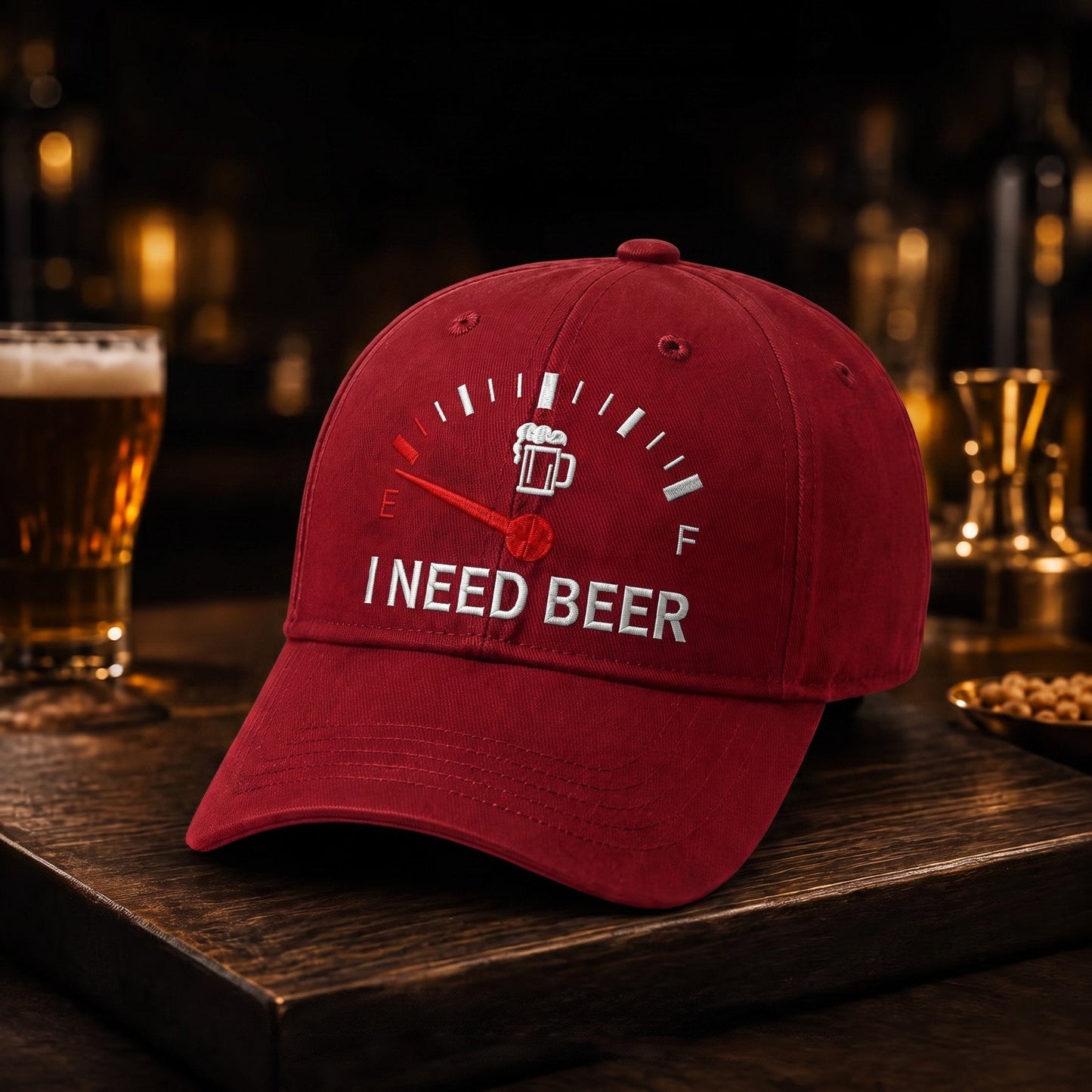 🔥 SIDSTE DAG MED 50% RABAT - 🍺 'I NEED BEER' broderet baseballkasket – Unisex mindekasket 🧢
