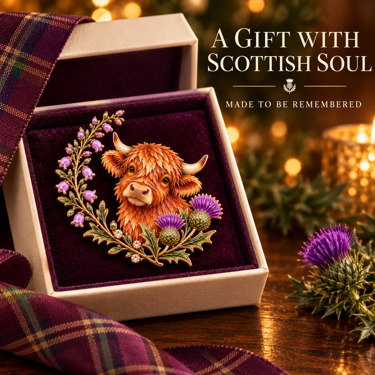 🐮 Highland Cow & Thistle 🏴󠁧󠁢󠁳󠁣󠁴󠁿 Skotsk Arv Emalje-Broche