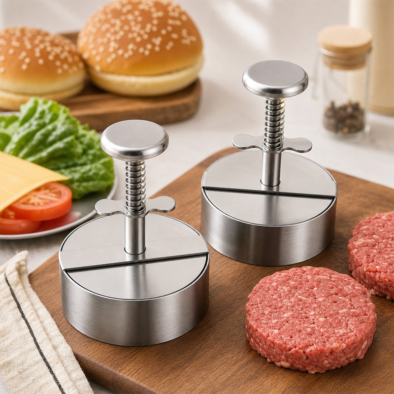 🍔 Rustfrit stål burgerpresser | Lav perfekte, ensartede bøffer med lethed