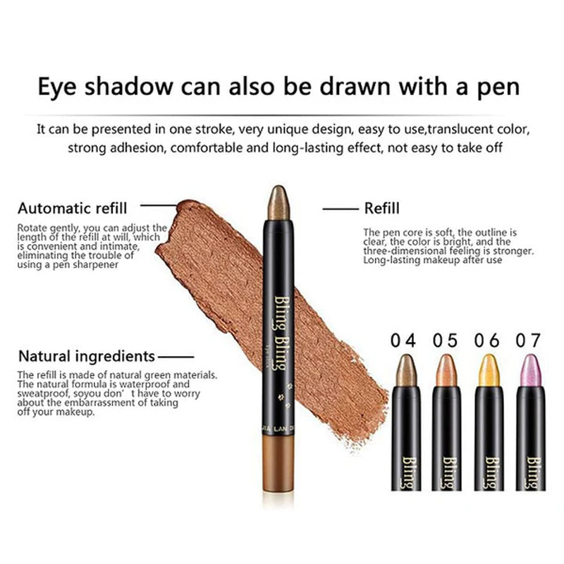15 Värit Fluoresoiva luomiväri lyijykynä Vedenpitävä Glitter Eyeshadow Eyeliner