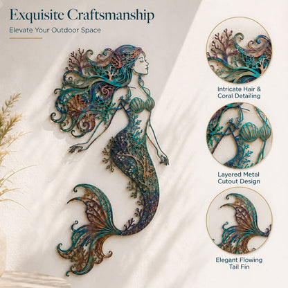 🧜‘Deep Sea Mermaid Dream’ Mural – 🌊Vintage Ocean-themed Metal Openwork Wall Decoration