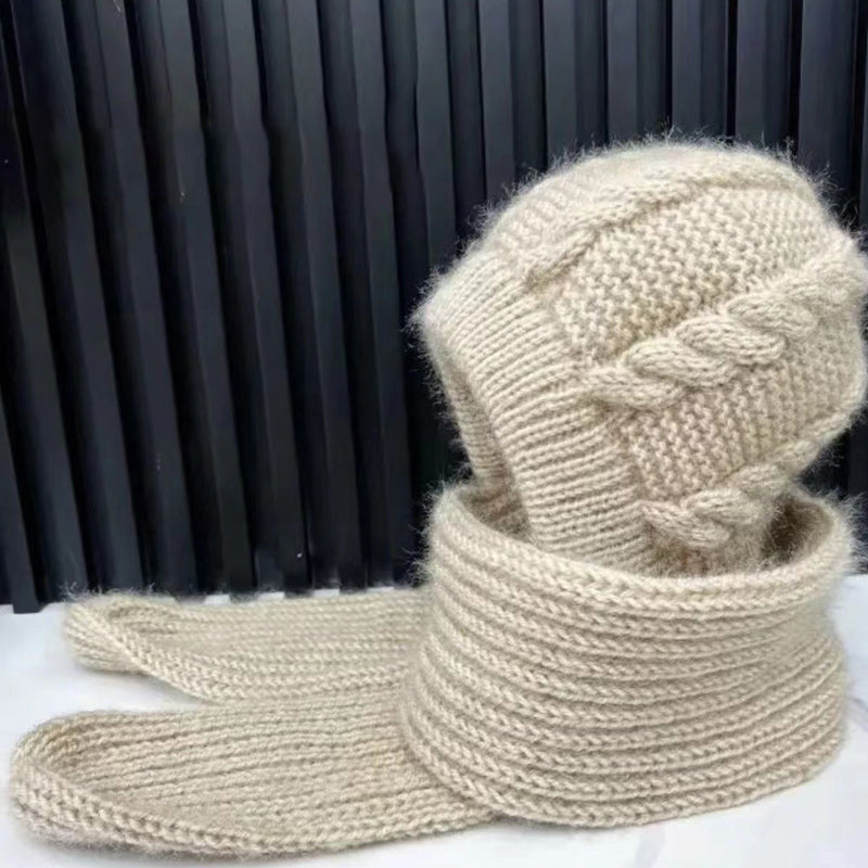Damen Verdickter Warmer Einteiliger Hutschal/Women's thickened warm one-piece hooded scarf