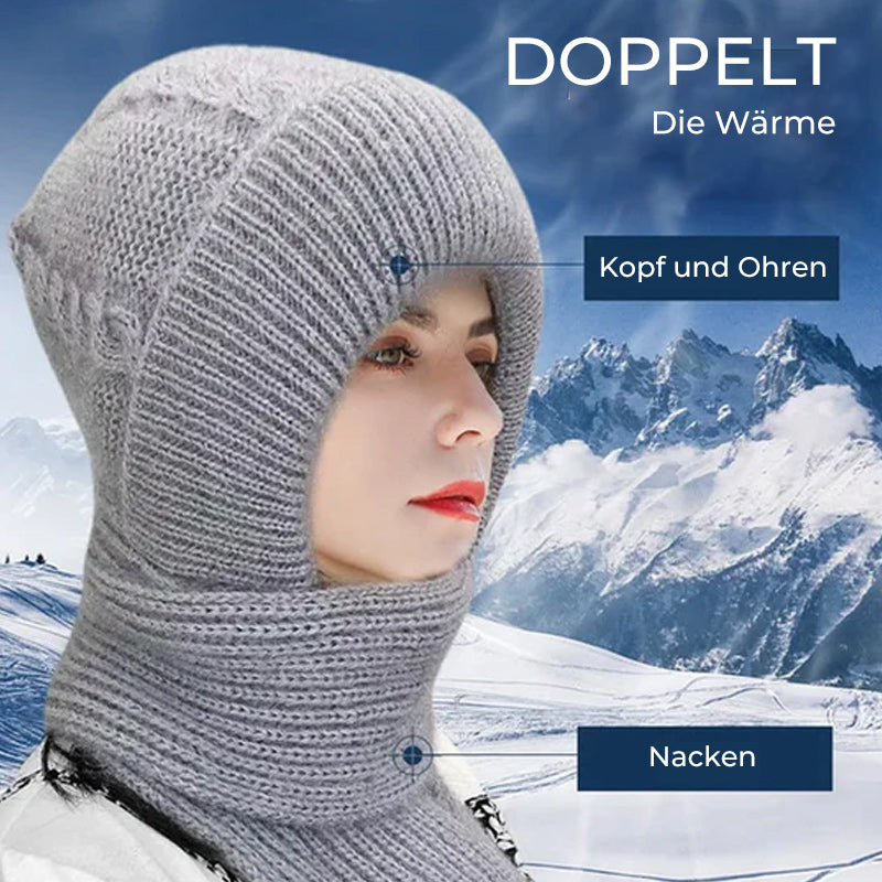 Damen Verdickter Warmer Einteiliger Hutschal/Women's thickened warm one-piece hooded scarf
