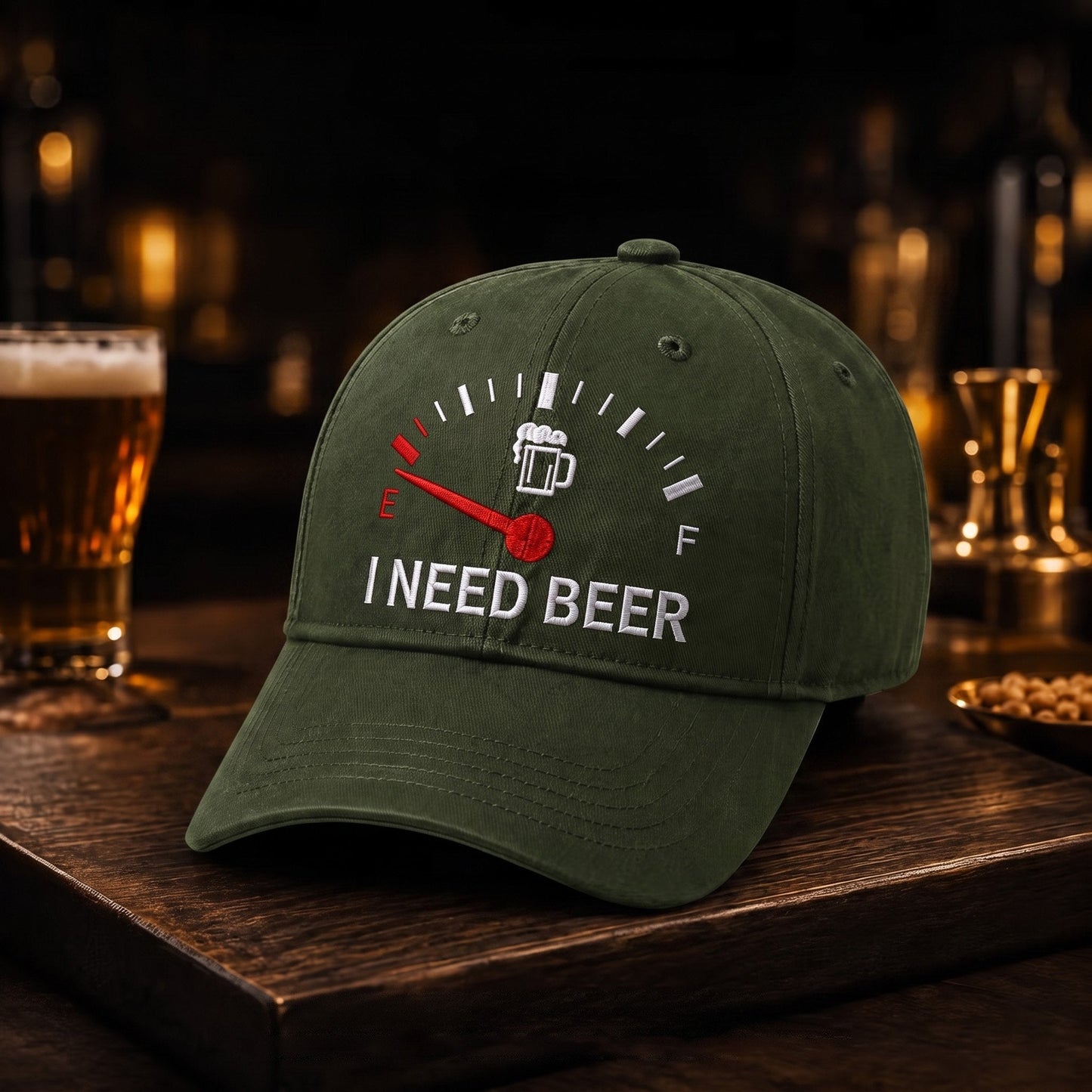 🔥 SIDSTE DAG MED 50% RABAT - 🍺 'I NEED BEER' broderet baseballkasket – Unisex mindekasket 🧢