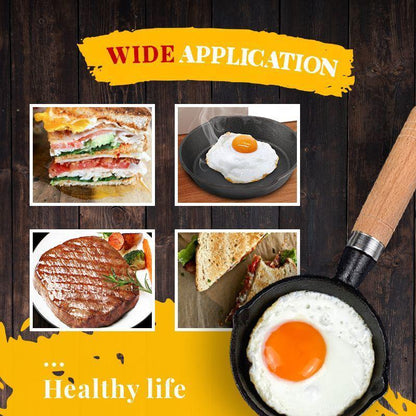 📢📢 50% RABAT & På lager ⏰ 🍳 Mini Non-stick Støbejernspande 10 cm – Sundt støbejern, ensartet varme & træhåndtag ✨