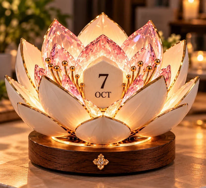 🌸✨ Automatisk blomstrende evighedskalender – Blomsterkalender med dato og varmt stemningslys 💗
