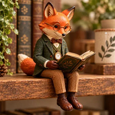 🦊 Læsende ræv figur | Eventyrlig woodland-dekoration til bogelskere