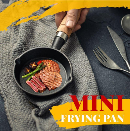 📢📢 50% RABAT & På lager ⏰ 🍳 Mini Non-stick Støbejernspande 10 cm – Sundt støbejern, ensartet varme & træhåndtag ✨