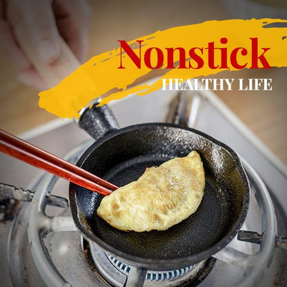 📢📢 50% RABAT & På lager ⏰ 🍳 Mini Non-stick Støbejernspande 10 cm – Sundt støbejern, ensartet varme & træhåndtag ✨