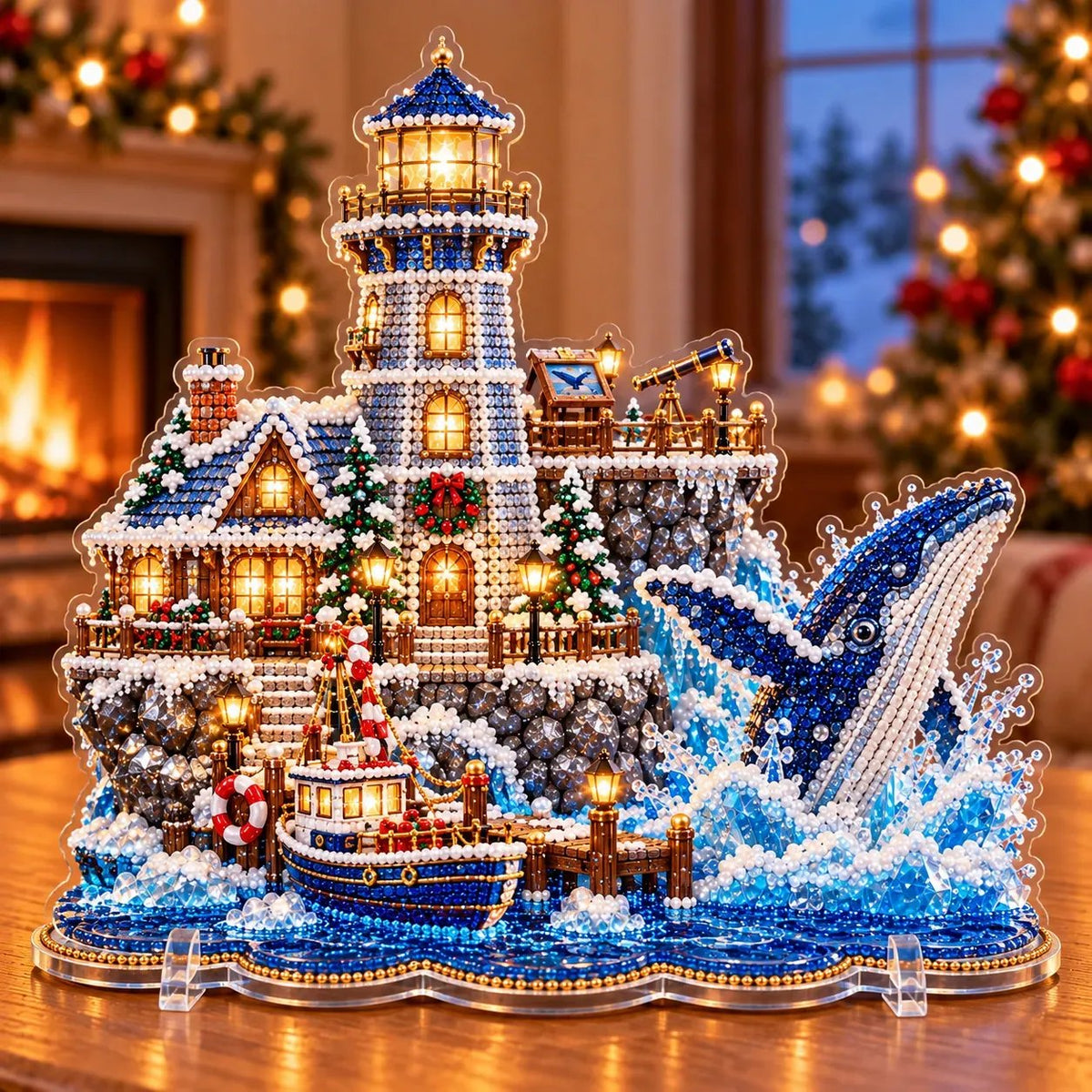 ✨ Premium perle-fyrtårn diamond painting-kunstset | Luksuriøst, fløjlsblødt canvas med ridsefaste, farveægte perler – DIY-julepynt 🎅⛄️❄️