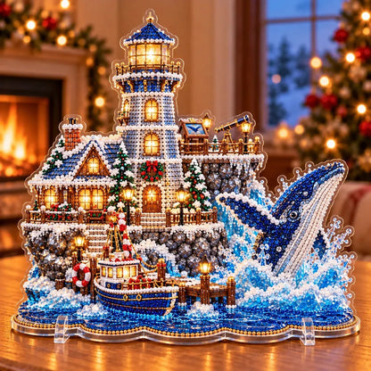 ✨ Premium perle-fyrtårn diamond painting-kunstset | Luksuriøst, fløjlsblødt canvas med ridsefaste, farveægte perler – DIY-julepynt 🎅⛄️❄️