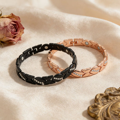 Bladformet magnetisk armbånd med rhinsten