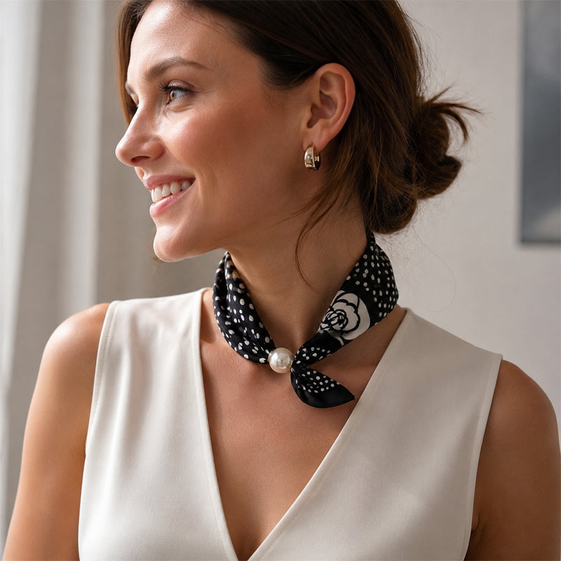 🤍 Magnetic scarf with a pearl – look elegant in seconds