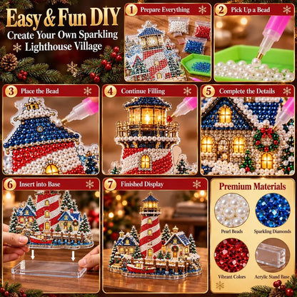 ✨ Premium perle-fyrtårn diamond painting-kunstset | Luksuriøst, fløjlsblødt canvas med ridsefaste, farveægte perler – DIY-julepynt 🎅⛄️❄️