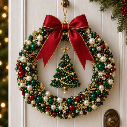 🎄✨ DIY-sæt til en julekrans med perler – Håndlavet julepynt til døren med perler 💎🎀