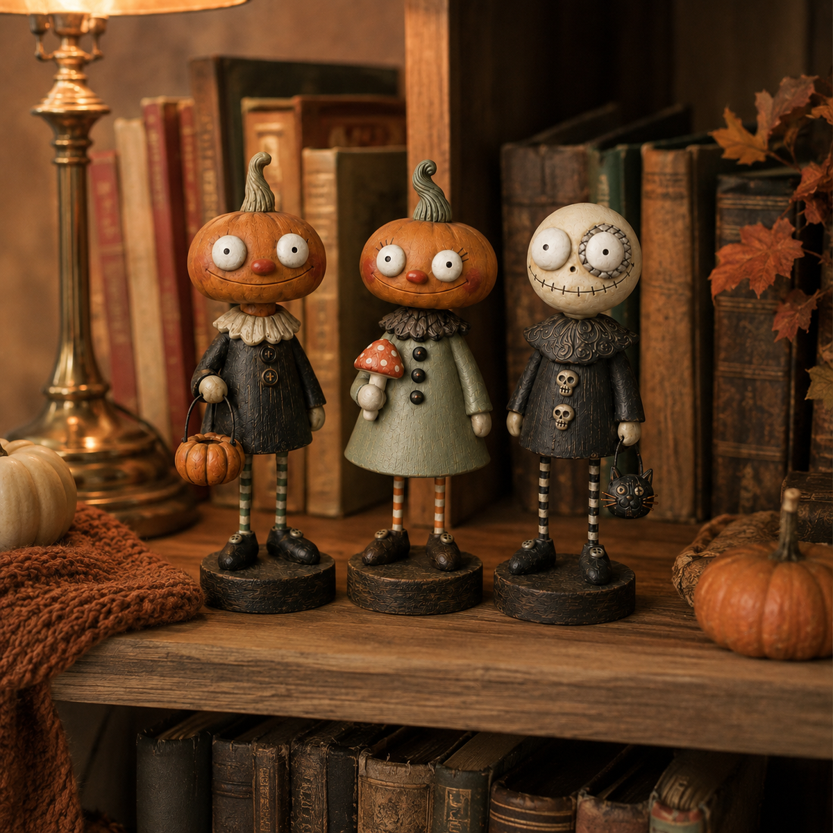 🎃 Rustikke Græskarvenner – Vintage Halloween Figurkollektion