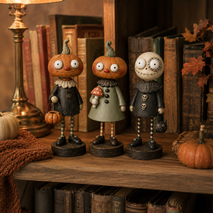 🎃 Rustikke Græskarvenner – Vintage Halloween Figurkollektion