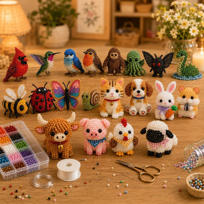 🧵✨ Små 3D Perledyr DIY-kreativt Sæt