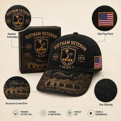 🔥🎖️ Vietnam-veteran Aldrig Glemt 1955–1975 Mindekasket 🇺🇸