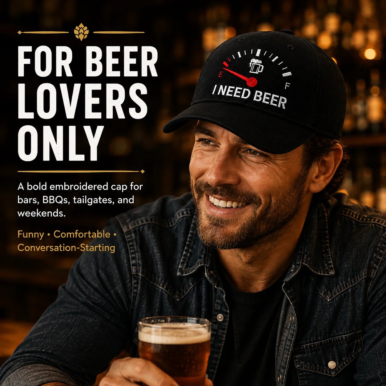 🔥 SIDSTE DAG MED 50% RABAT - 🍺 'I NEED BEER' broderet baseballkasket – Unisex mindekasket 🧢