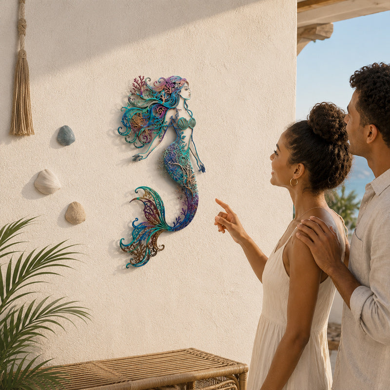 🧜‘Deep Sea Mermaid Dream’ Mural – 🌊Vintage Ocean-themed Metal Openwork Wall Decoration